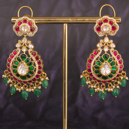 Fusion Polki x Jadau Kundan Chandbali Bridal Earrings