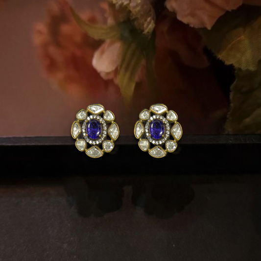 Zircon Victorian polki ear-tops. This Victorian Jewellery is available in Green & Purple colour variants. 