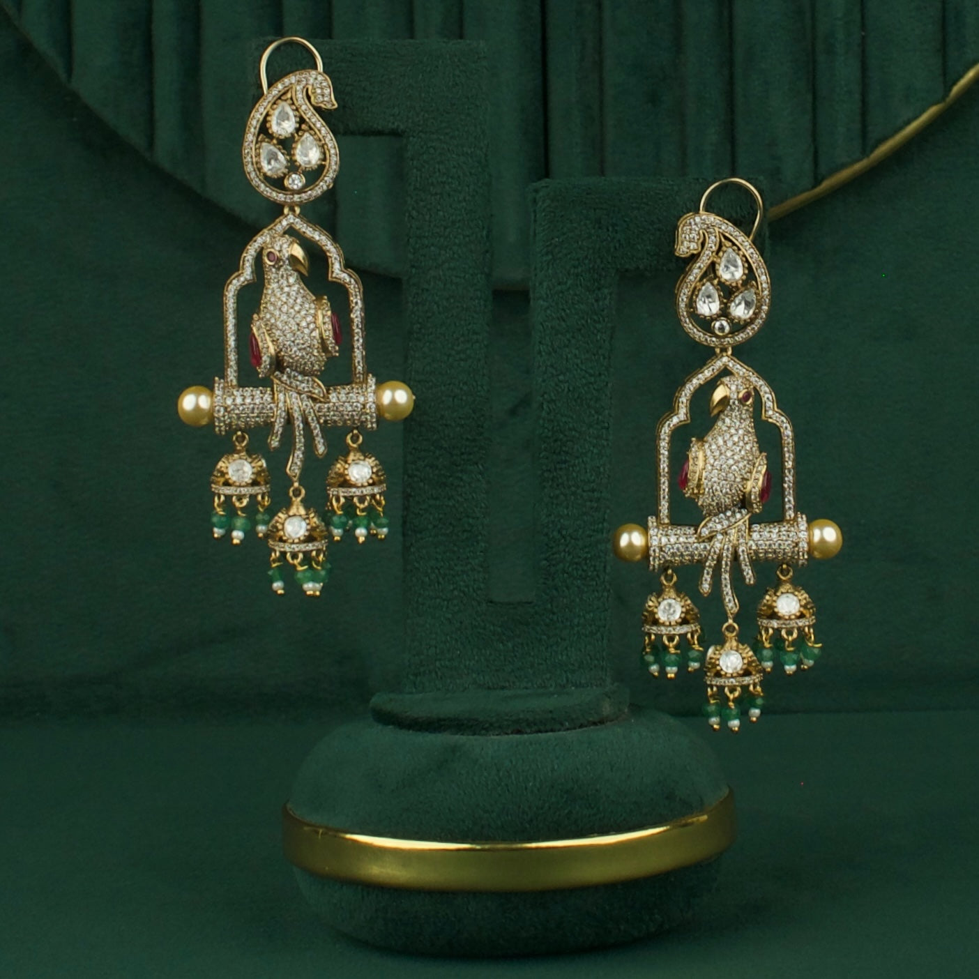 Peacock Design Fusion Kundan & Polki Mehandi Victorian ChandBali With butta