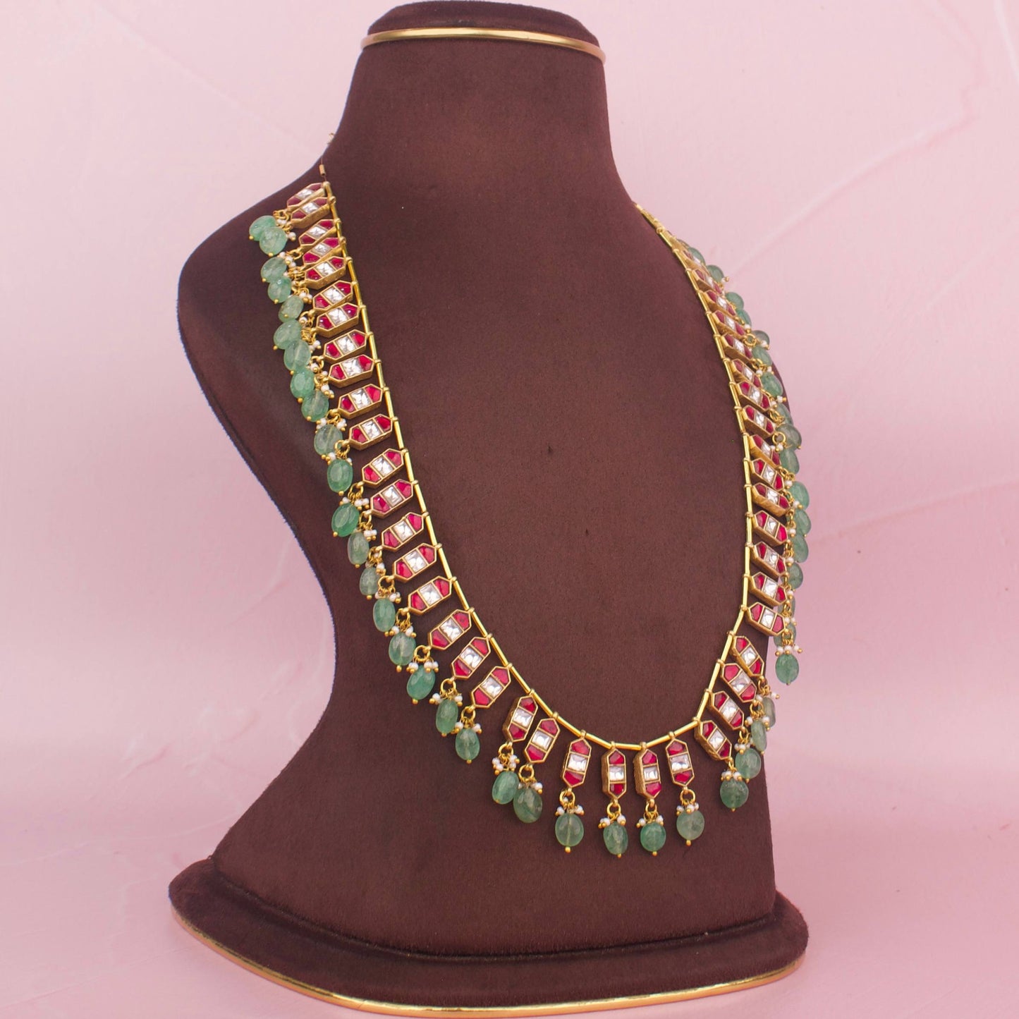 Sleek Jadau Kundan Bits Chain Necklace With Beads Hangings