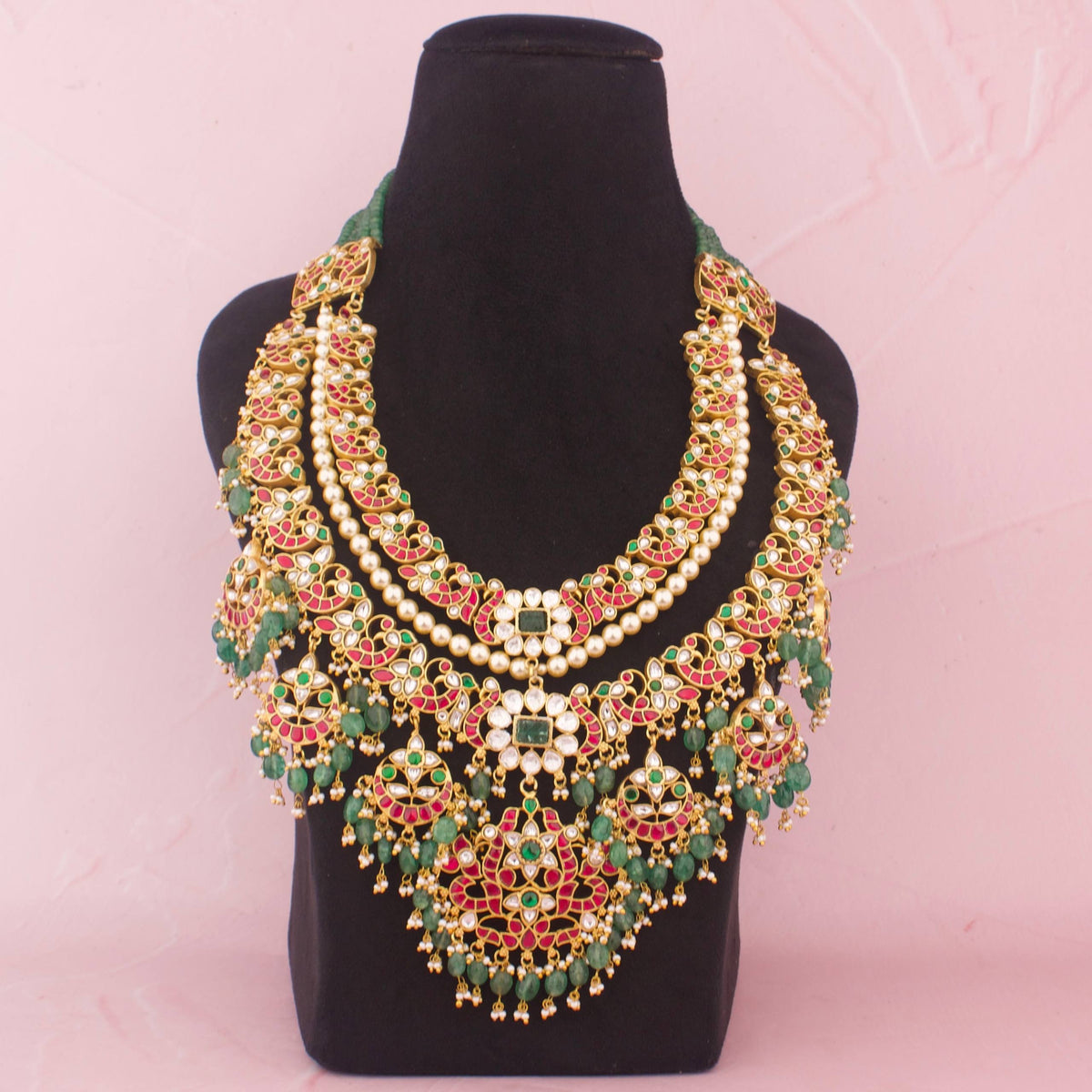 Opulent Bridal Jadau Kundan Necklace With Strawberry Beads