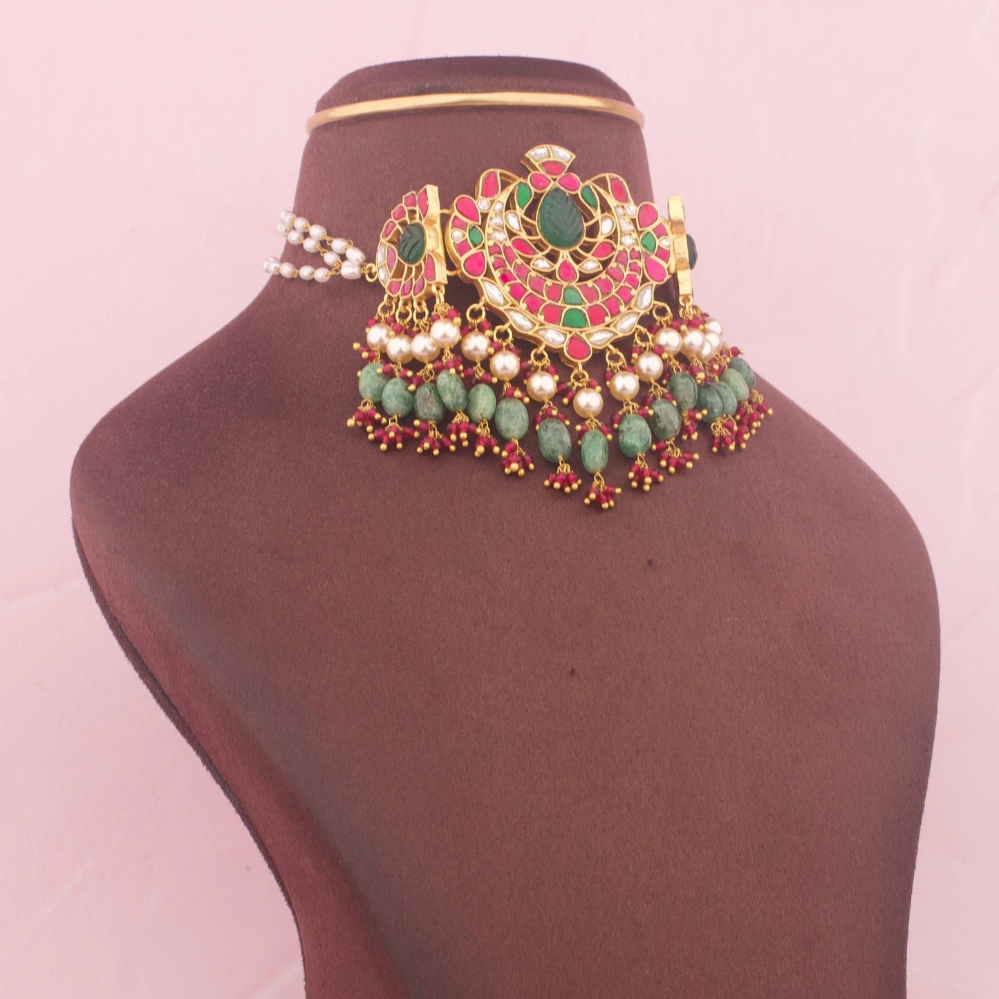 Classic Jadau Kundan Choker With Green Drops