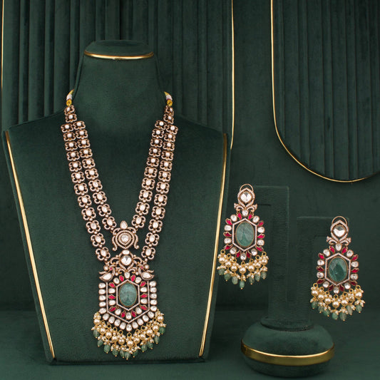 Captivating Fusion Kundan & Polki Victorian Necklace Set - Handcrafted Indian Bridal Jewelry by Dulhan Jewels