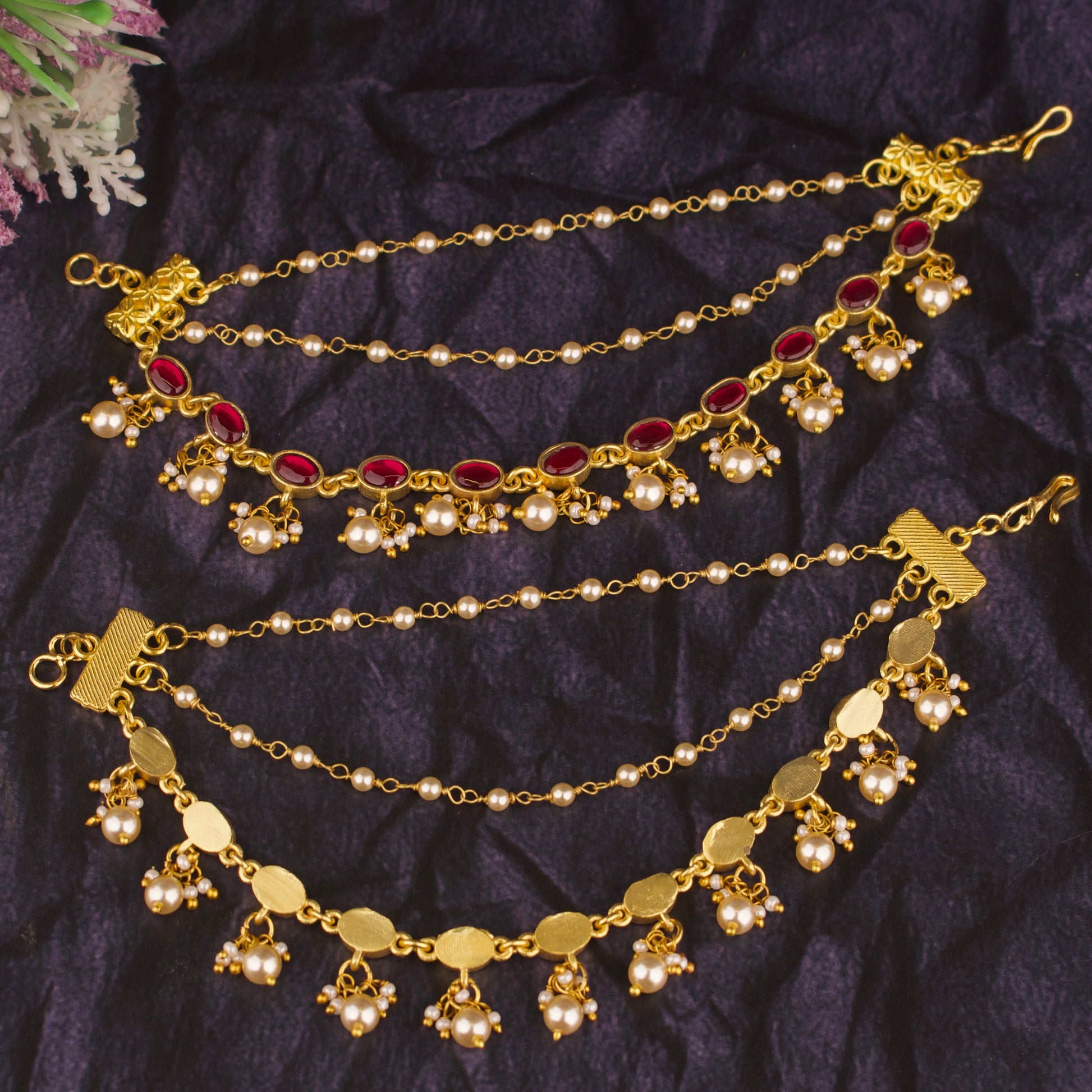 Jadau Kundan Champasaralu With Pearl hangings - DULHAN JEWELS