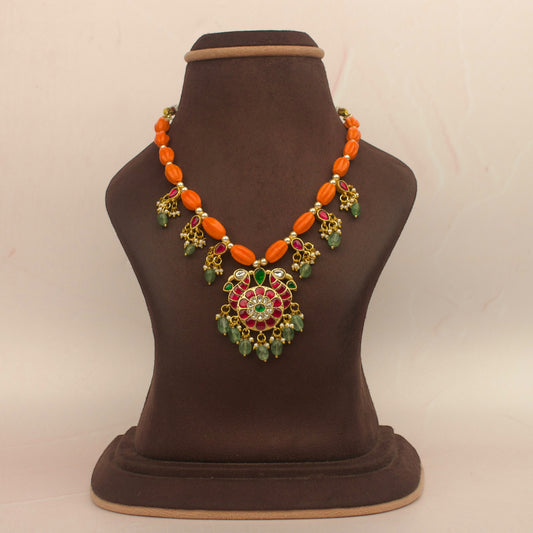 Jadau Kundan Coral Beads Necklace