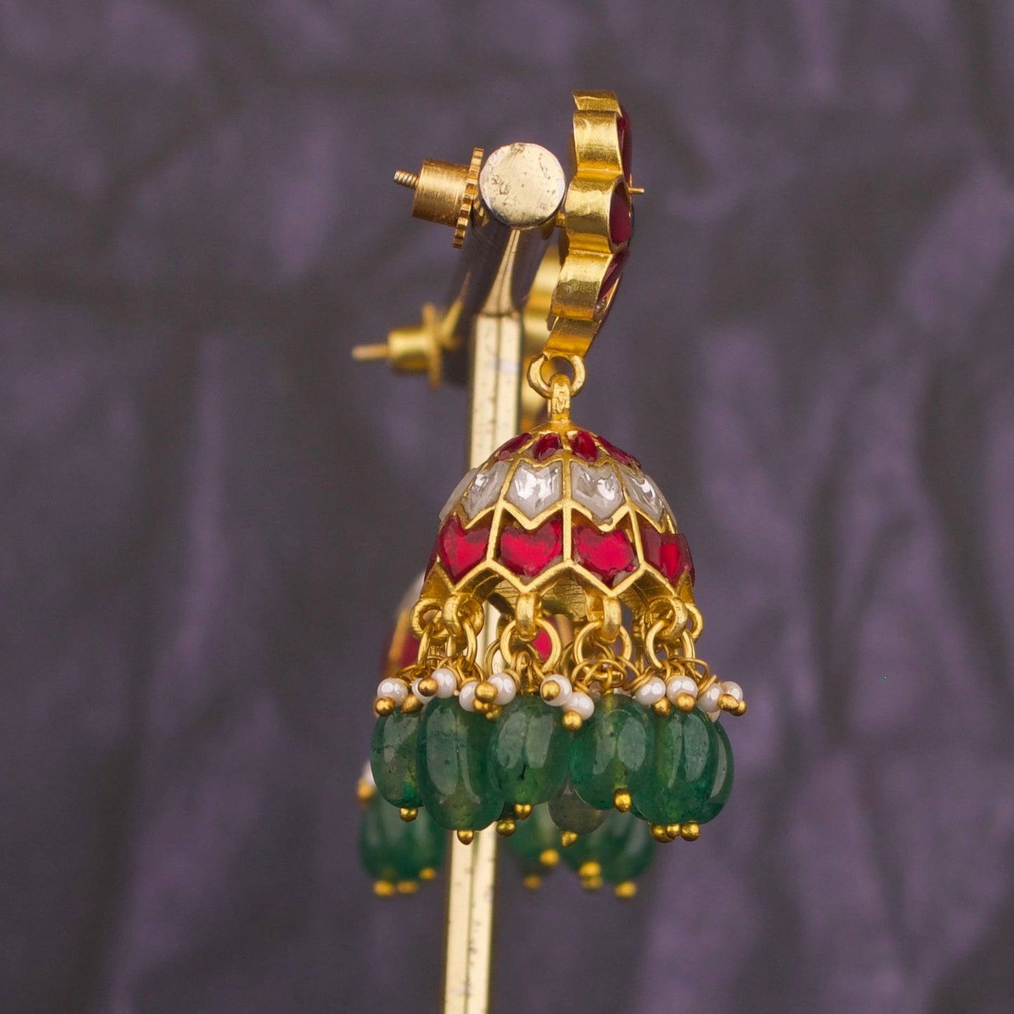 Small Size Floral Studded Jadau Kundan Jhumki Earrings