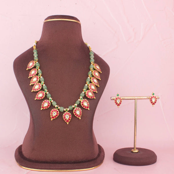 Stylish Green Beads Necklace With Traditional Mango Drops