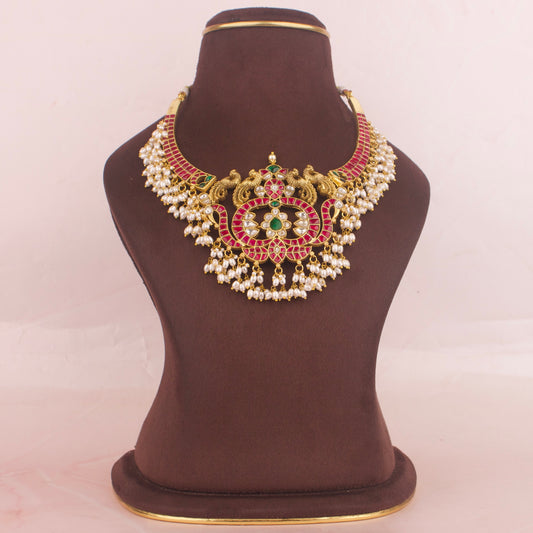 Gold Look Jadau Kundan Kanti Style Guttapusalu Necklace