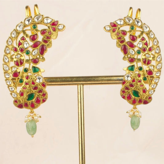 Elegant Bridal peacock Design Jadau Kundan Fullkaan / Earcuff Earrings