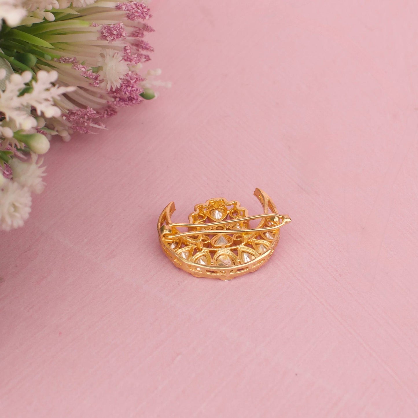 Designer Sun And Moon Polki Design Peacock Hairpin