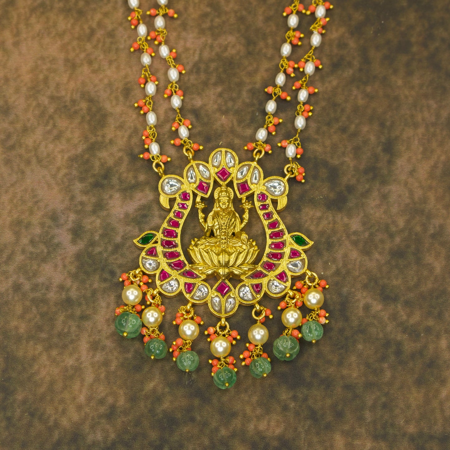 Laxmi Devi Kundan Pendant with coral beads