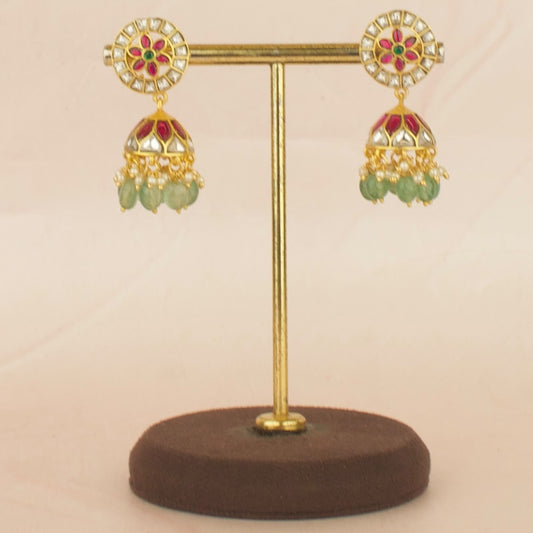 Beauteous Floral Design Studded Jadau Kundan Jhumki