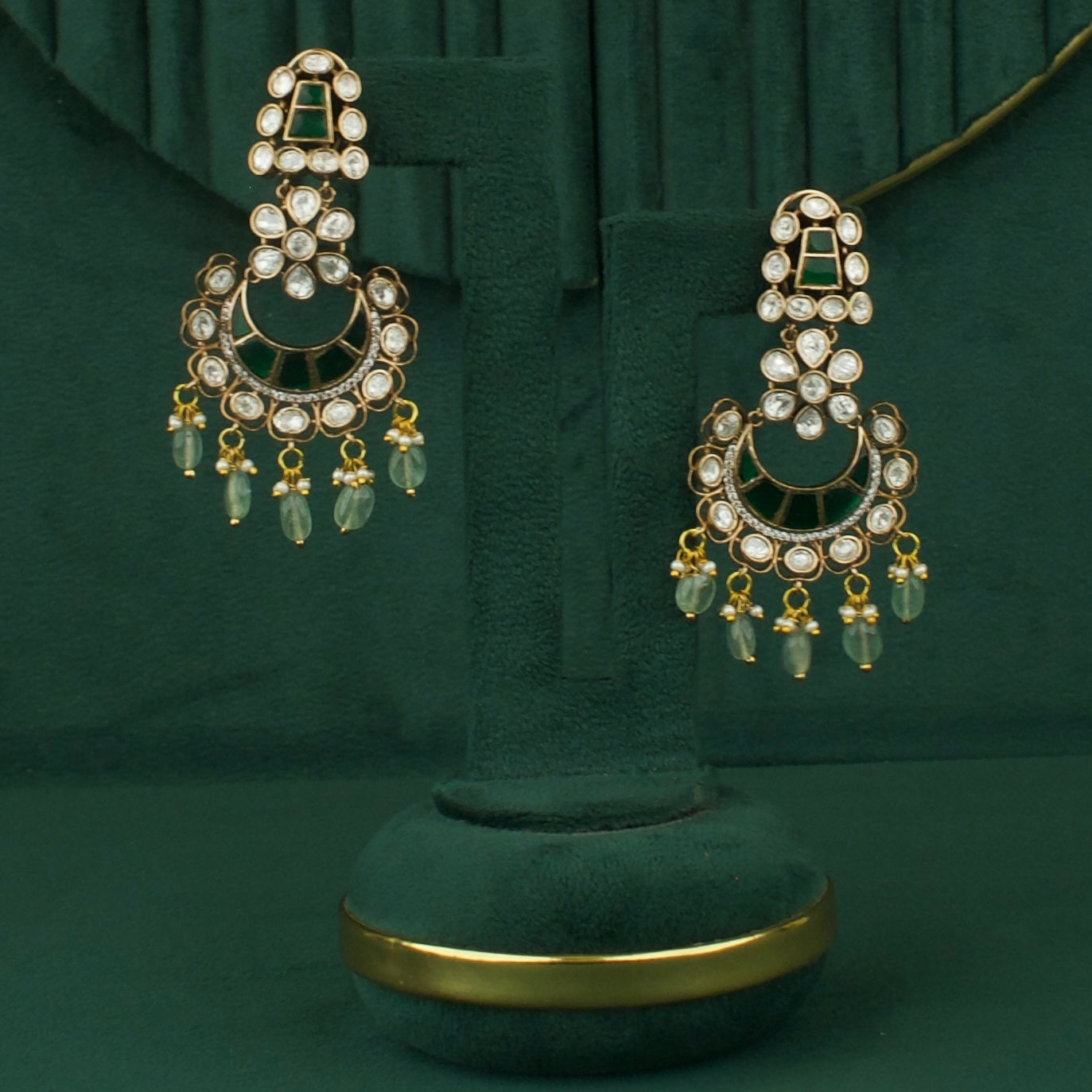 Captivating Polki Mehandi Victorian Chand Bali Earrings