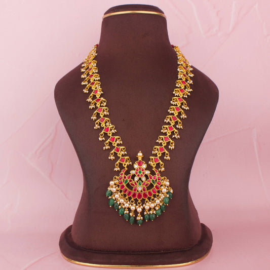 Sleek Jadau Kundan Chand Locket Long Necklace