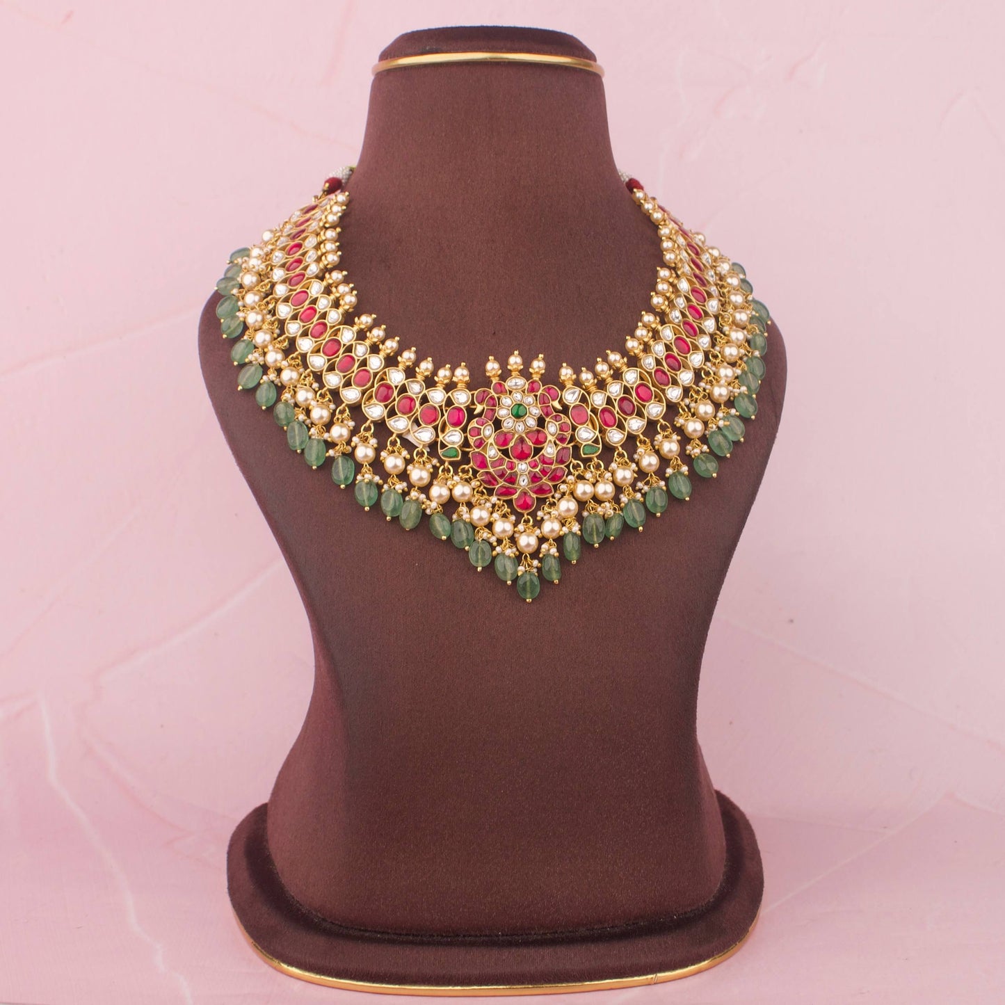 Classic Jadau Kundan Bridal Necklace With Pearl & Beads Hanging