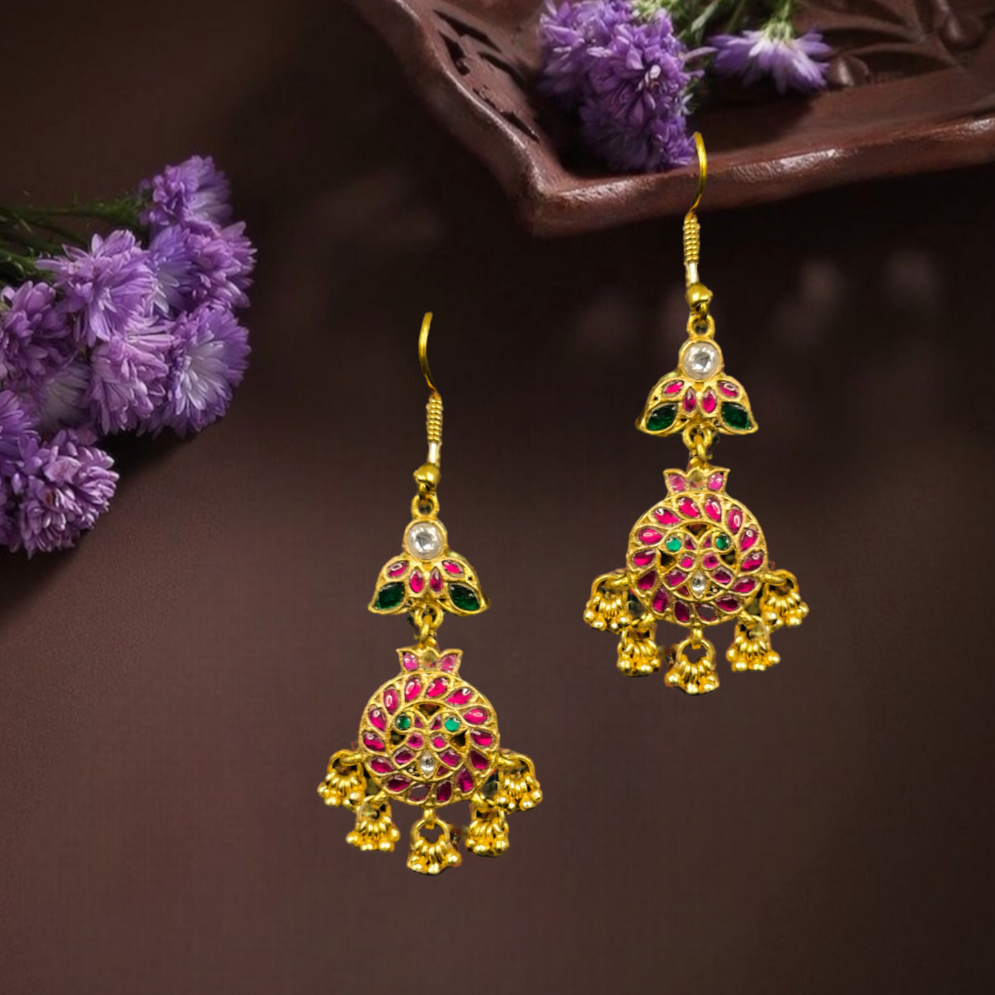 Peacock X Flower Hook Jadau Kundan Earrings