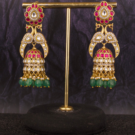 Unique Jadau Kundan x Polki Jhumki Earrings - DULHAN JEWELS