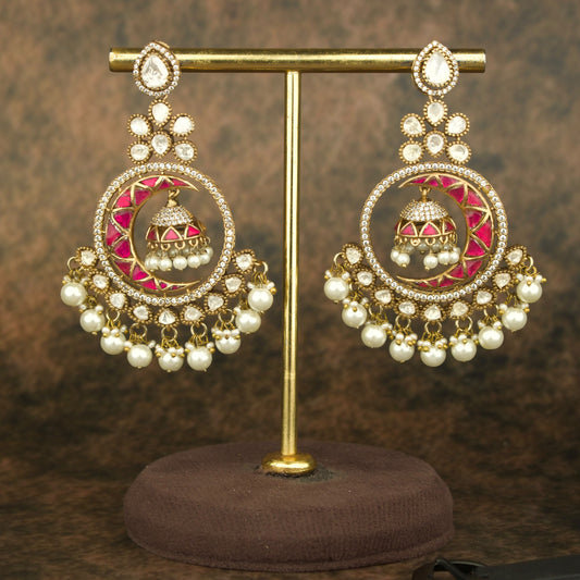 Fusion kundan x Polki Chandbali Earrings