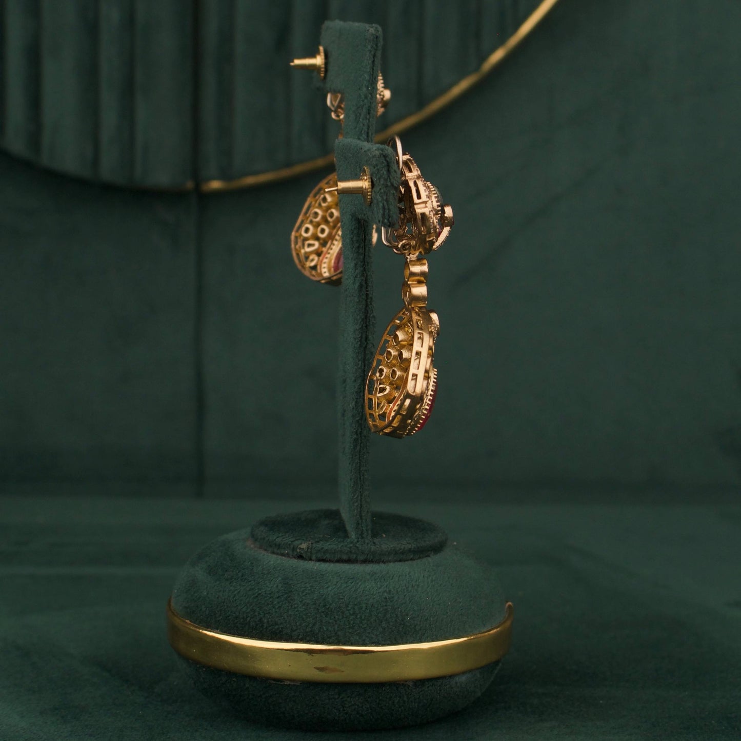 Victorian Ruby Emerald Polki Bridal Statement Necklace Set With Matching Earrings