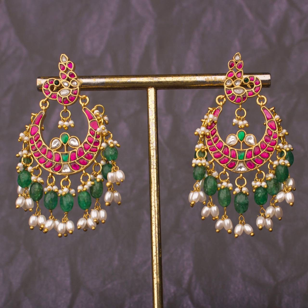 Peacock Studded Jadau Kundan Chandbali Hanging Earrings