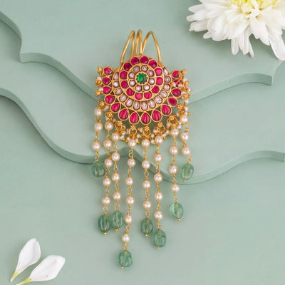 Stylish Jadau Kundan Hair Pin With Hangings