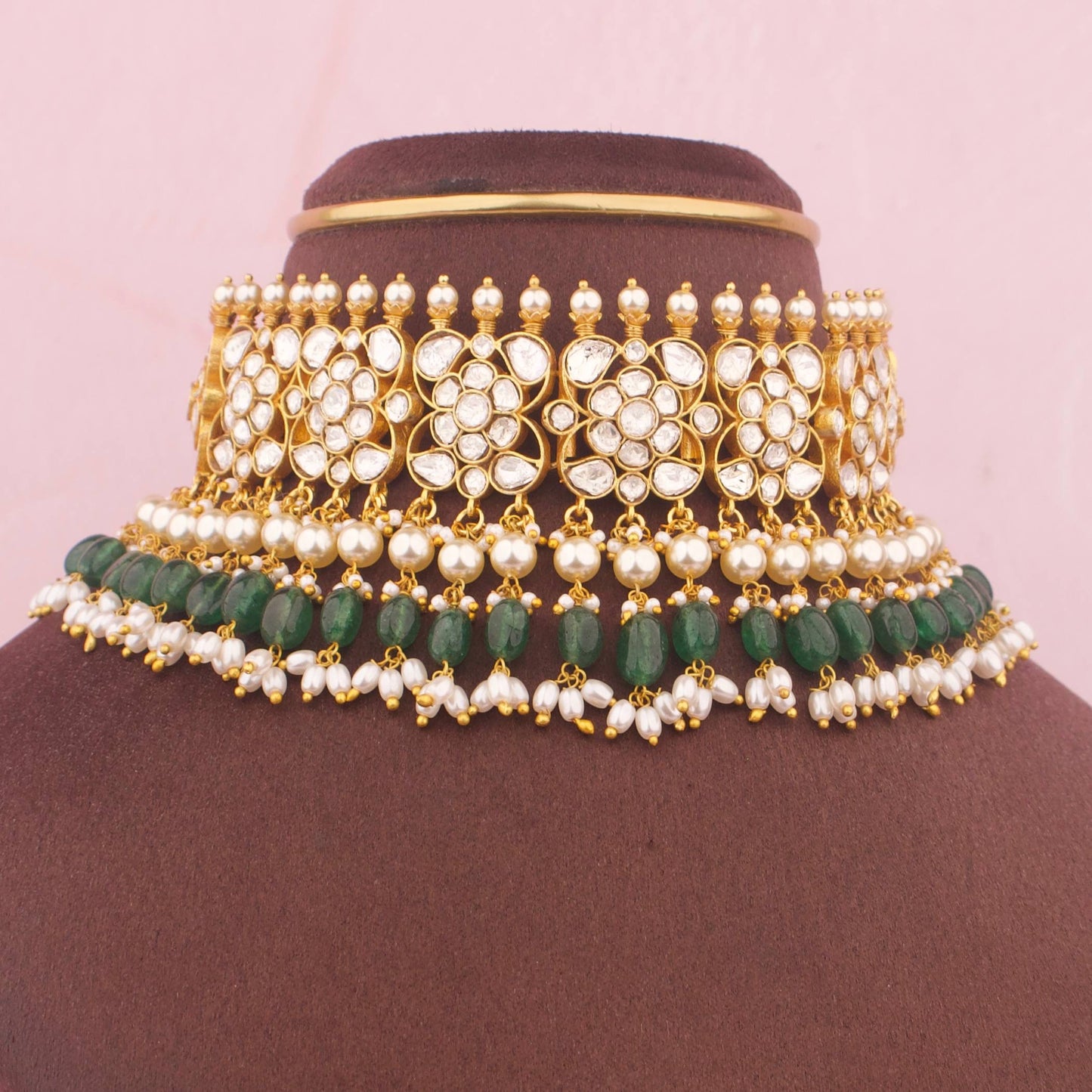 Trending Moissanite Polki Choker With Guttapusalu Hangings