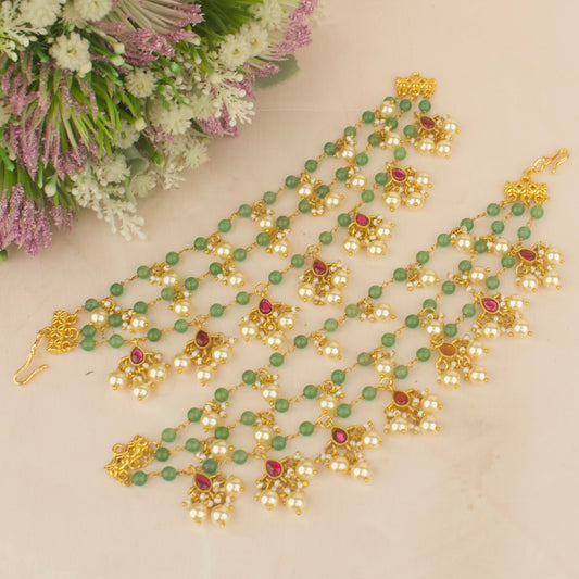 Jadau Kundan Pearls & Beads 3/ Layerd champasaralu Hair Accessory