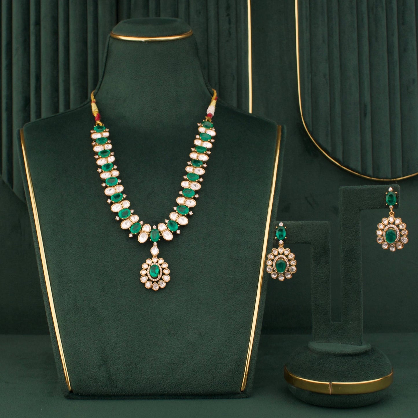 Victorian Finish Polki Short Necklace With Matching Earrings