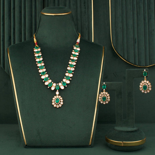 Victorian Finish Polki Short Necklace With Matching Earrings