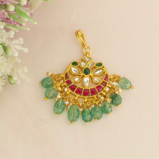 Lotus Flower Design Jadau Kundan Maang Tikka with Russian Beads
