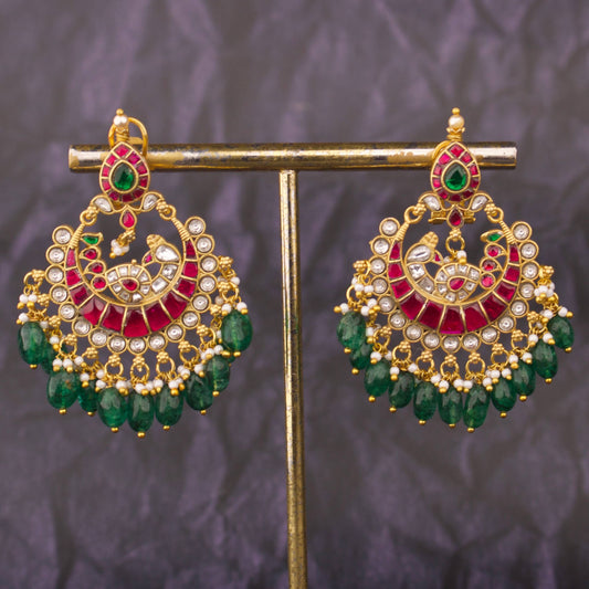Regal Peacock Chandbali Earrings With Jadau Kundan Detailing