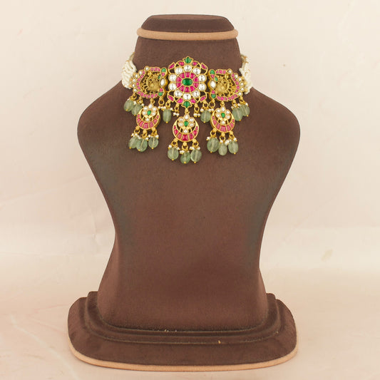 Grand Jadau Kundan + Nakshi Choker With Pearl Chain