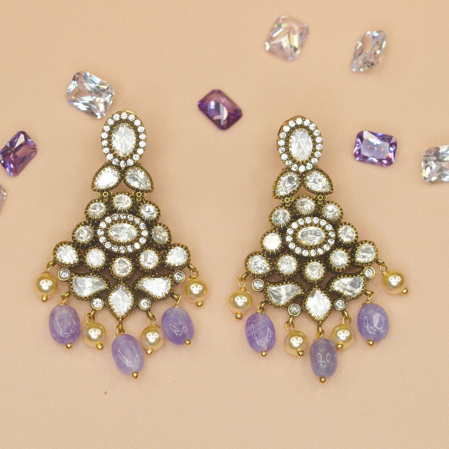 Polki Victorian Earrings with Pearls