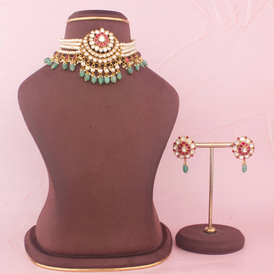 Ethnic Jadau Kundan Choker With Earrings