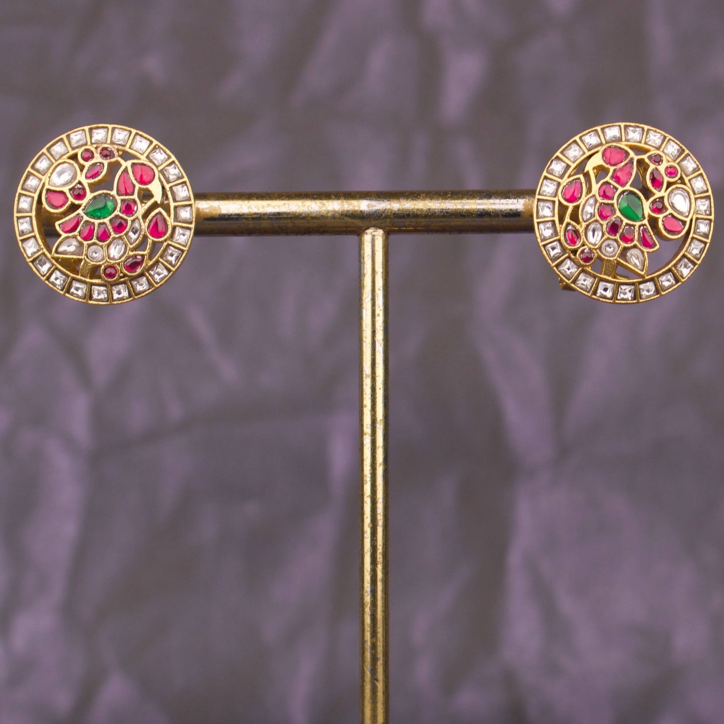 Elegant peacock Design Jadau Kundan Stud Earrings