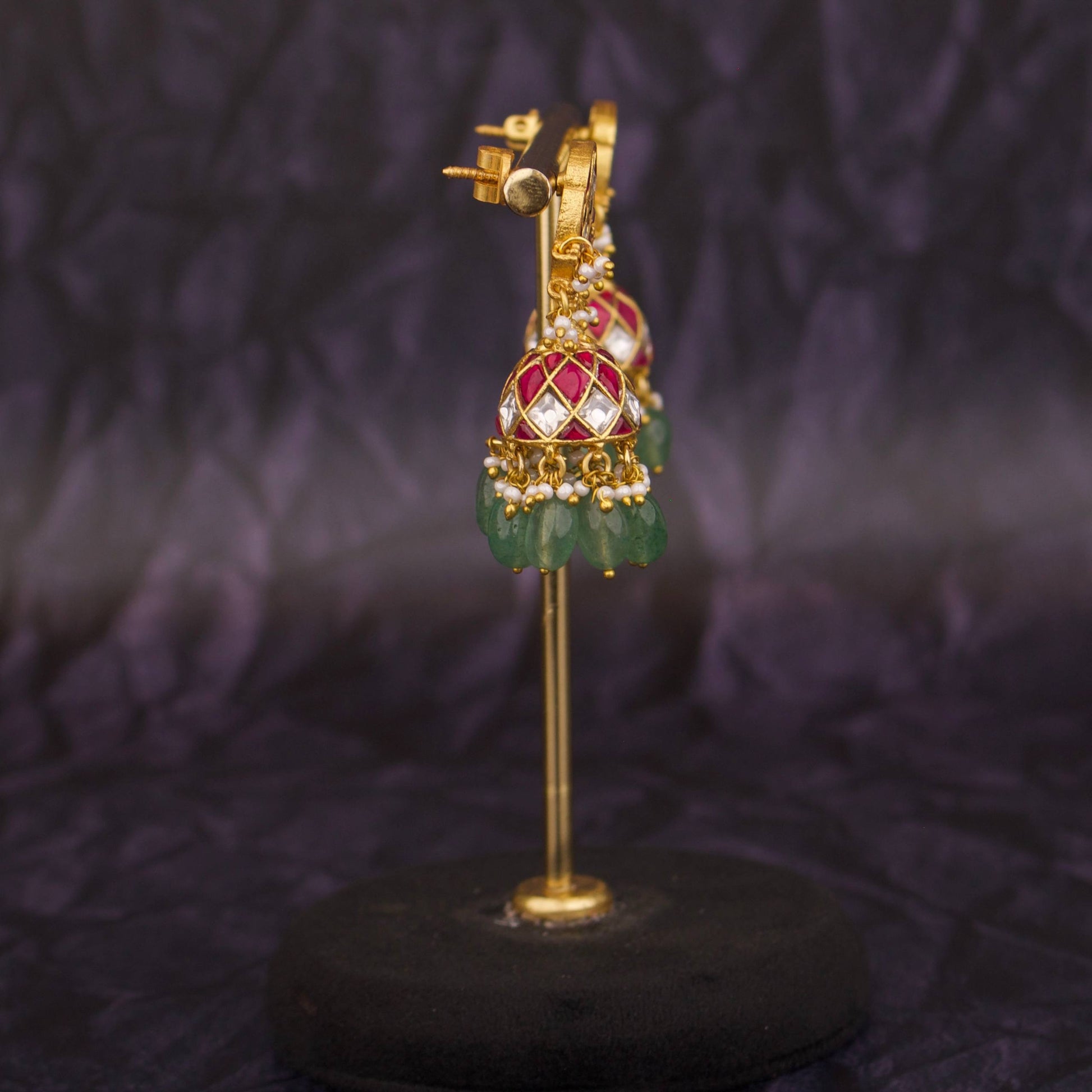 Chand Shaped Jadau Kundan Jhumki Earrings