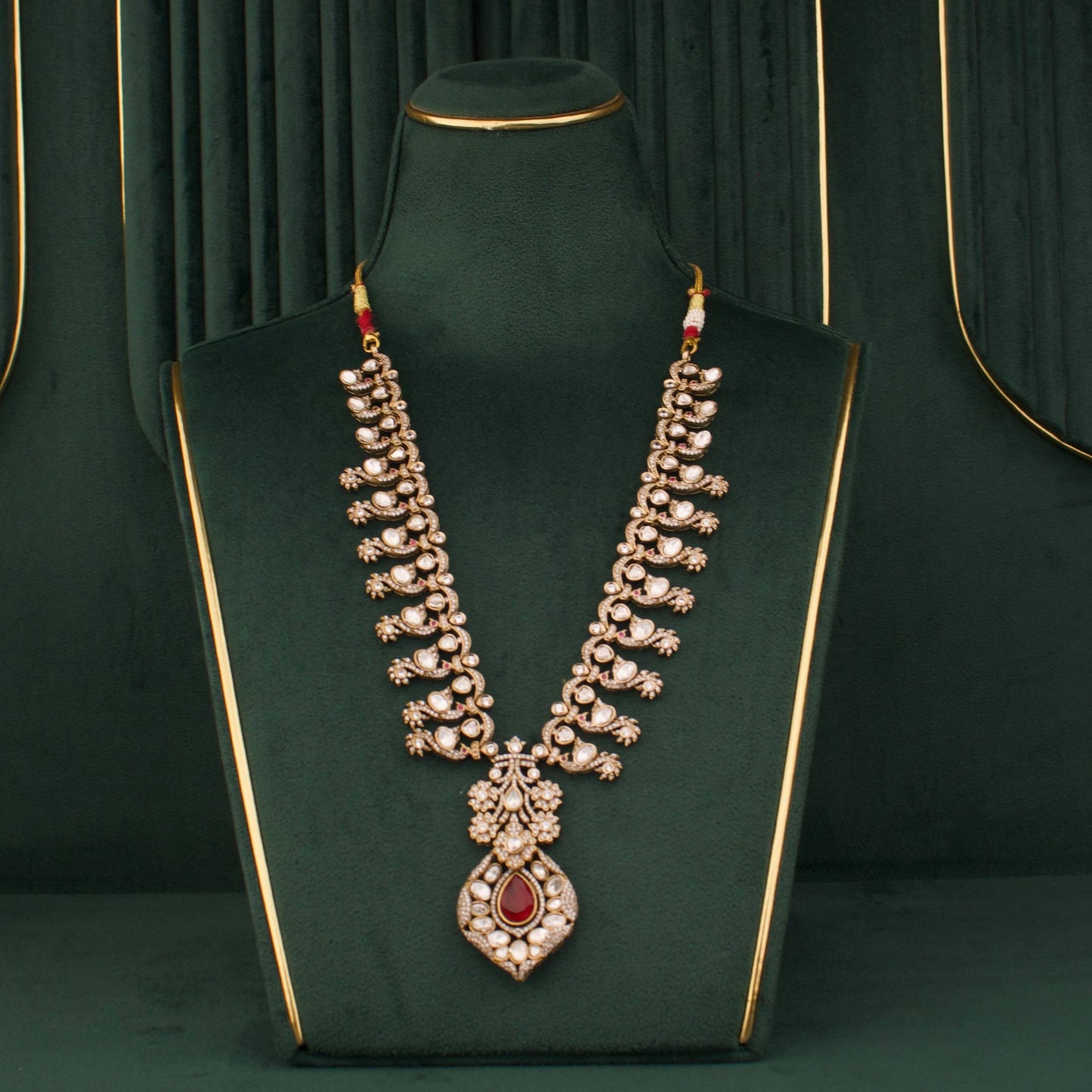 Regal Peacock Polki Necklace Set With Earrings