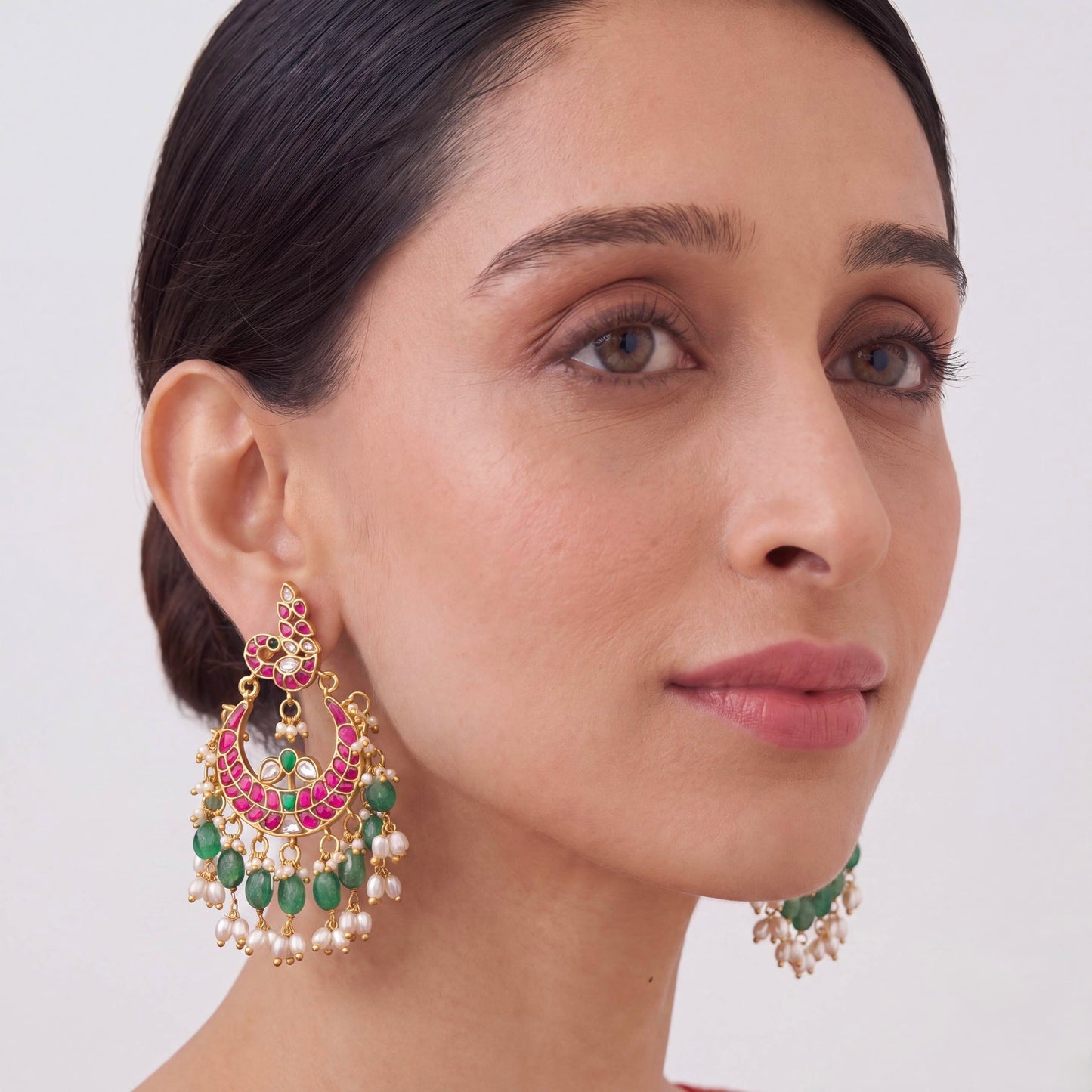 Peacock Studded Jadau Kundan Chandbali Hanging Earrings