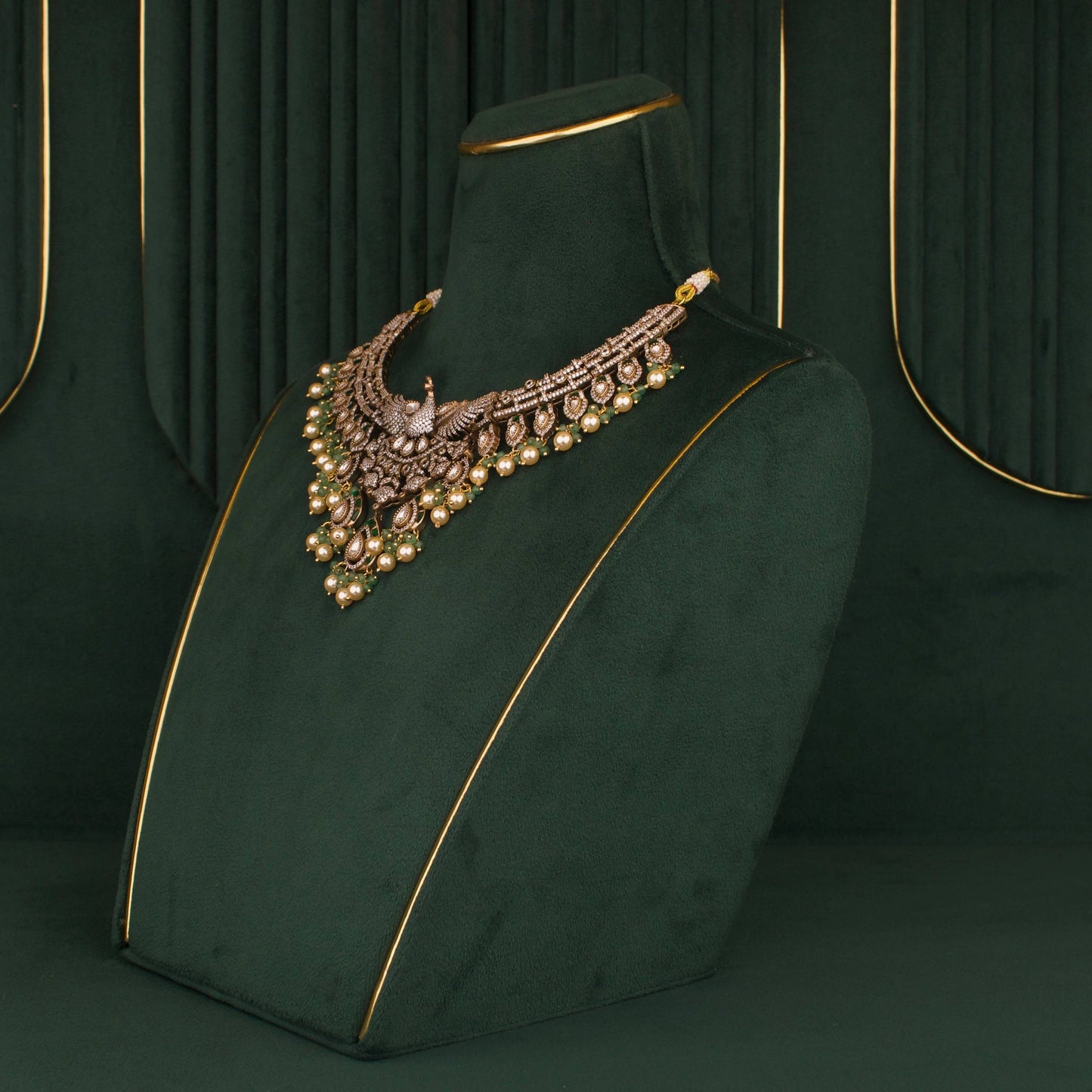 Designer Peacock Craving Fusion Polki & Kundan Necklace Set