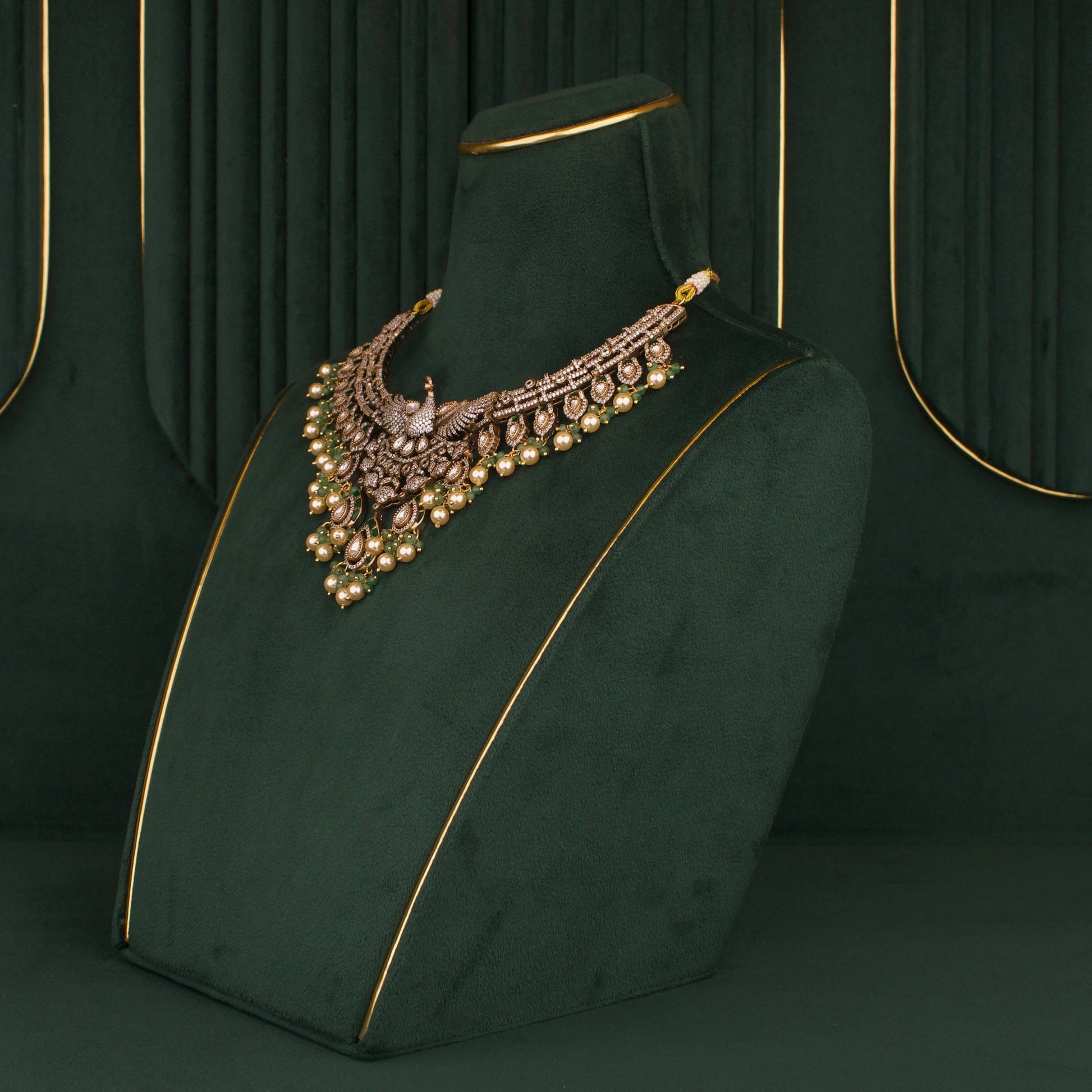 Designer Peacock Craving Fusion Polki & Kundan Necklace Set