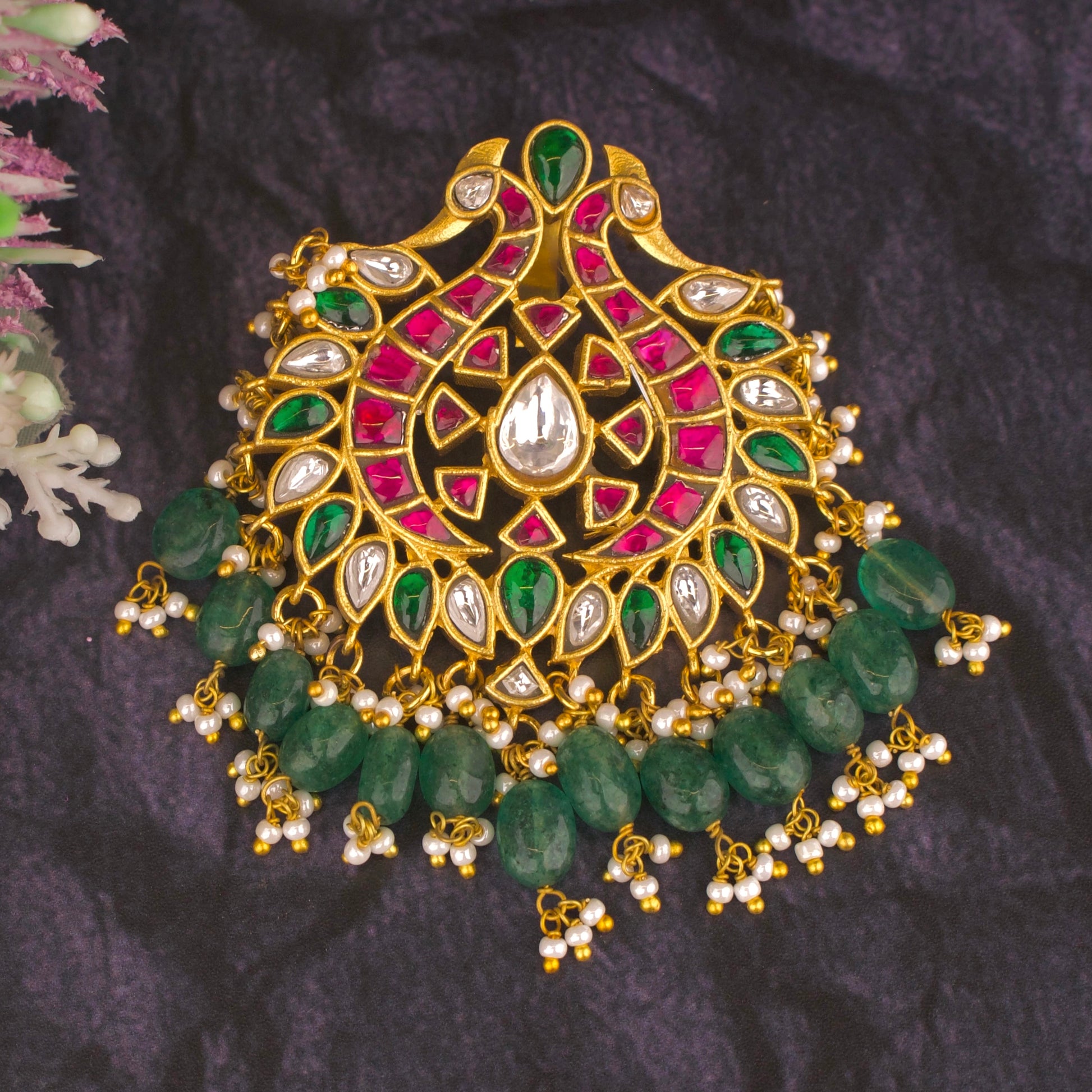 Elegant Multi Coloured Jadau kundan Locket - DULHAN JEWELS