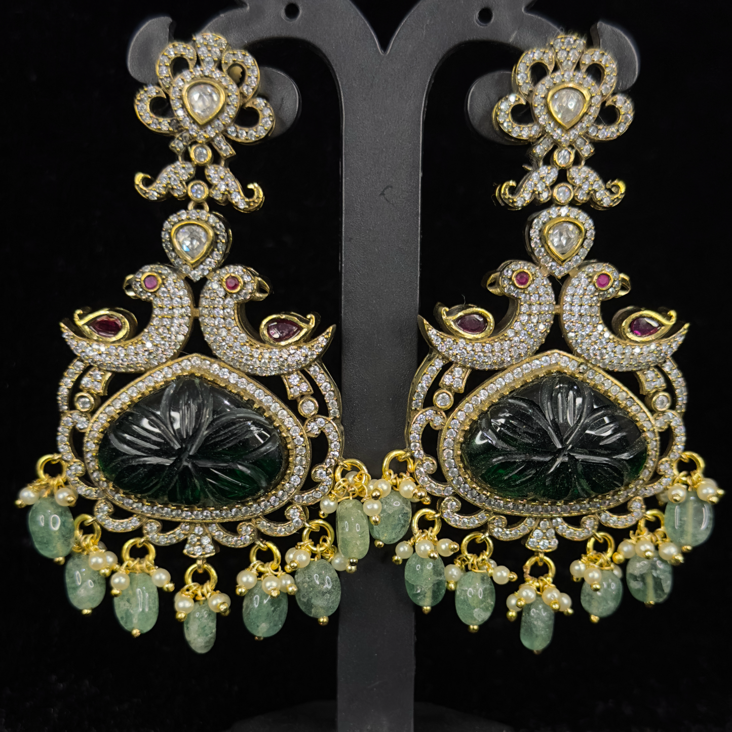 Diamond look Victorian Peacock Chandbali earrings