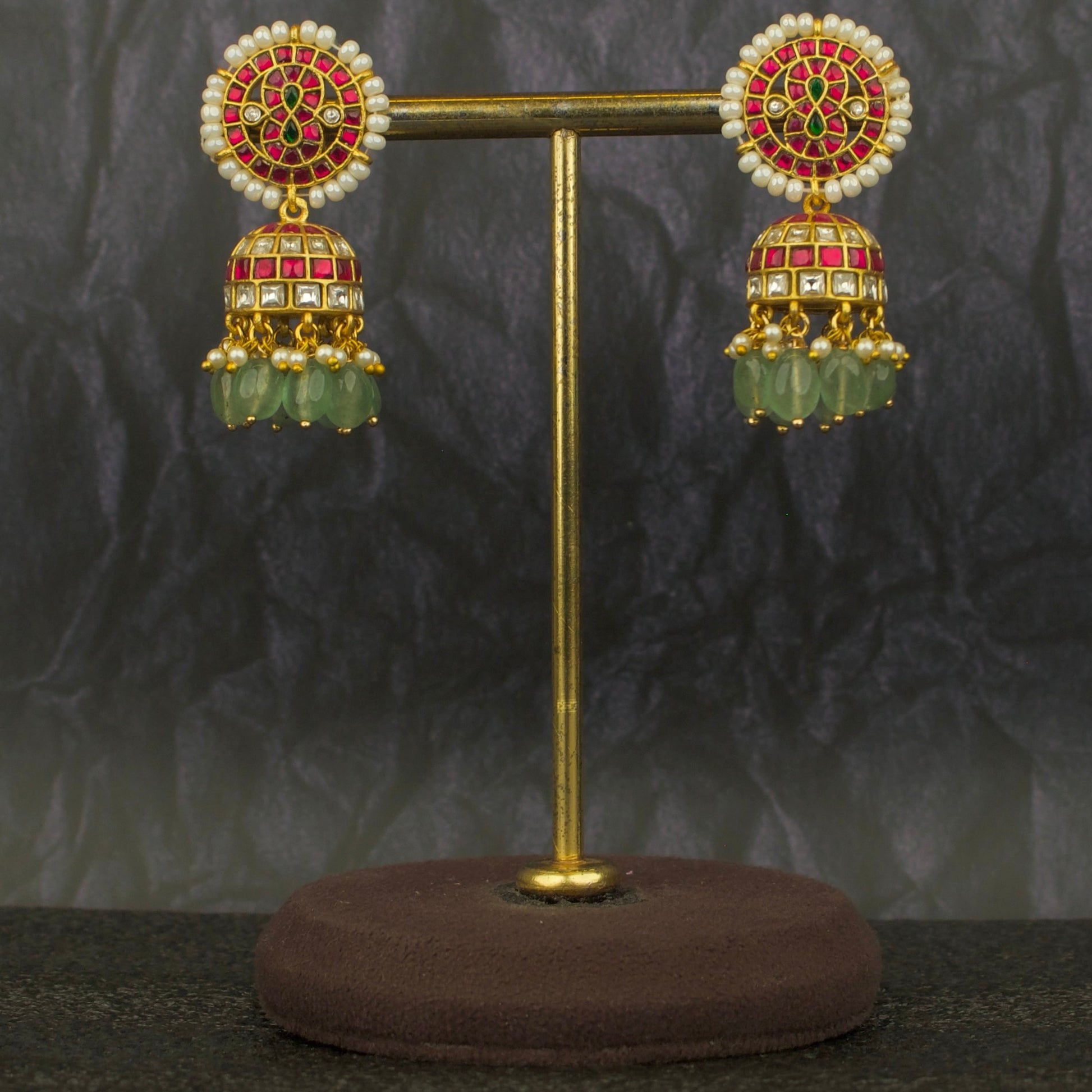 Unique Pearl Bordered Jadau Kundan Jhumki Earrings - DULHAN JEWELS