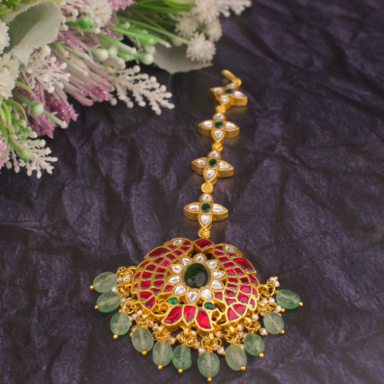 Bridal Jadau Kundan Maangtika With Beads