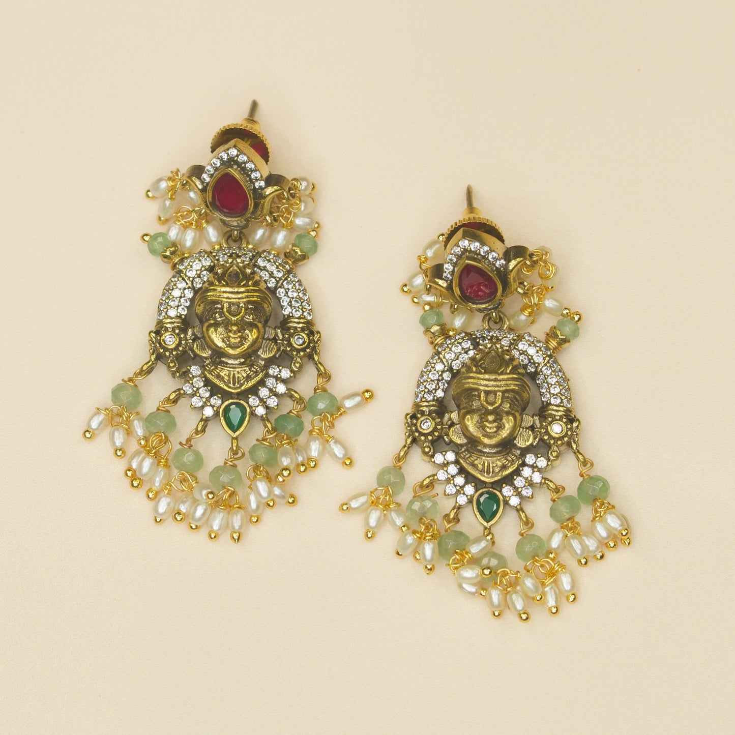 Lord Balaji Guttapusalu Victorian Necklace Set with Rice pearls
