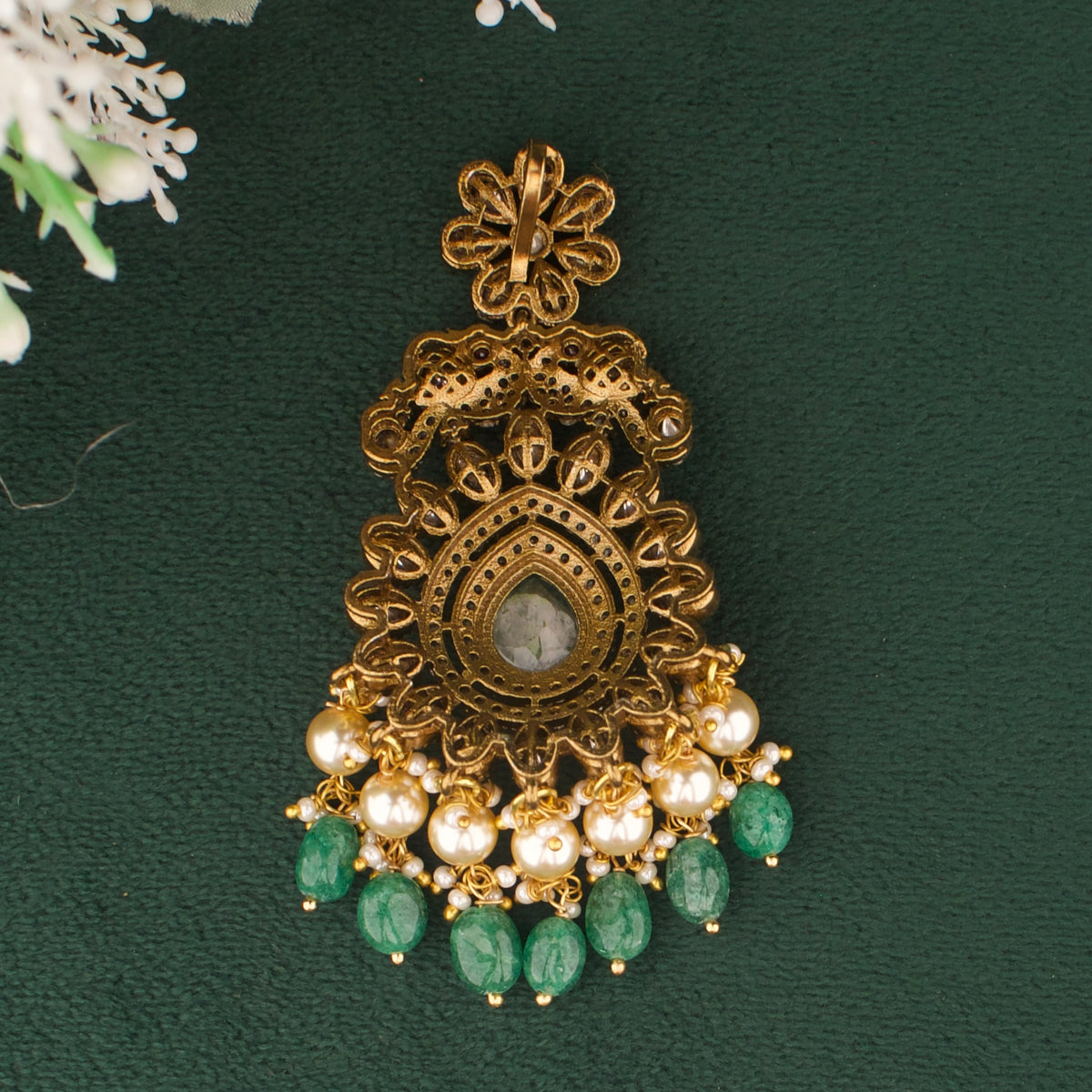 Stylish Victorian Locket With Strawberry Hangings Styling Angle View 4 - Dulhan Jewels