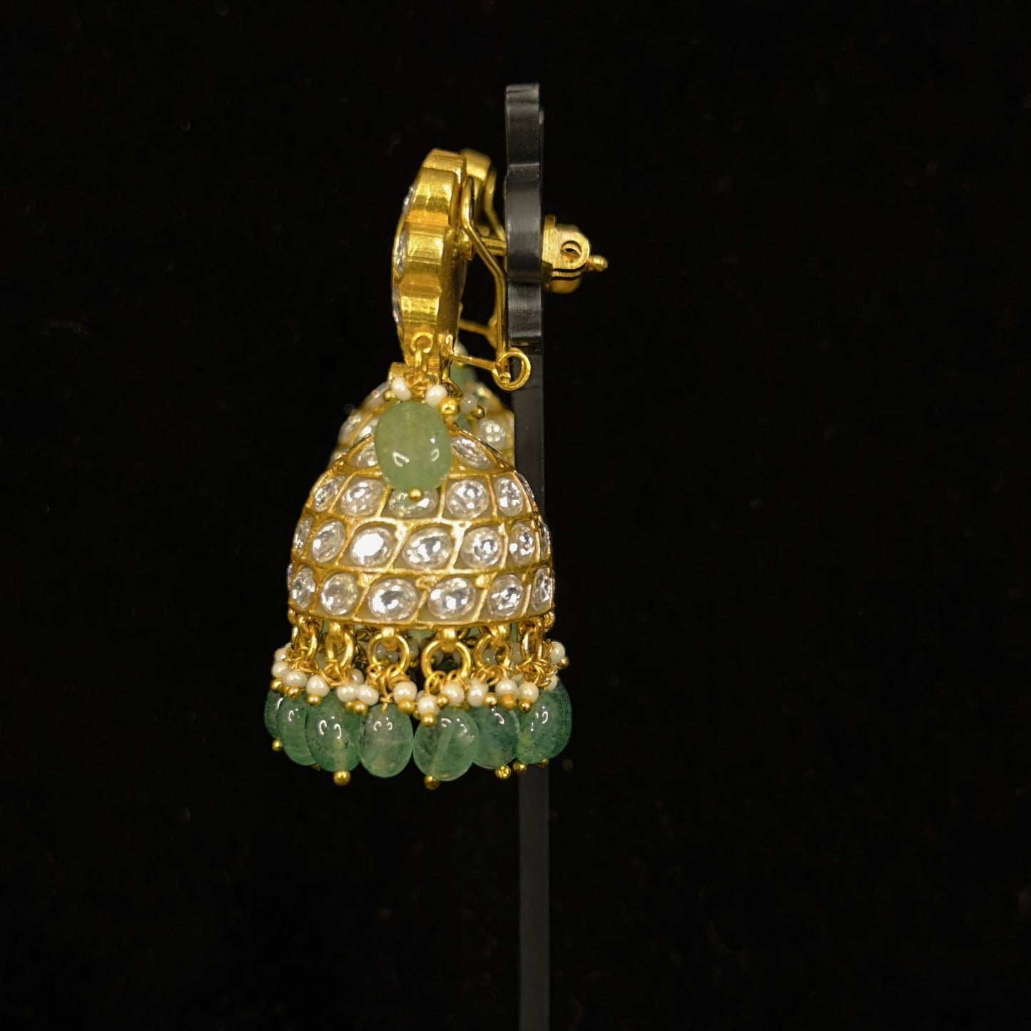 Floral Design Jadau Kundan Jhumkas with Emerald Beads