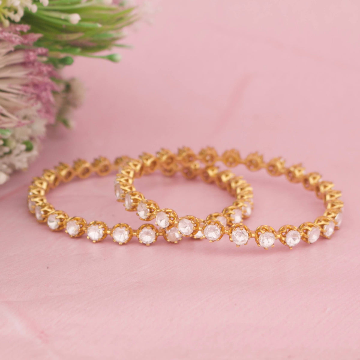 Elegant Moissanite Polki Bangles Close-up Design & Gemstone Detailing - Dulhan Jewels