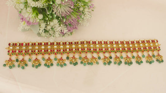 Opulent Jadau Kundan Vaddanam With Customizable Pearl Chain