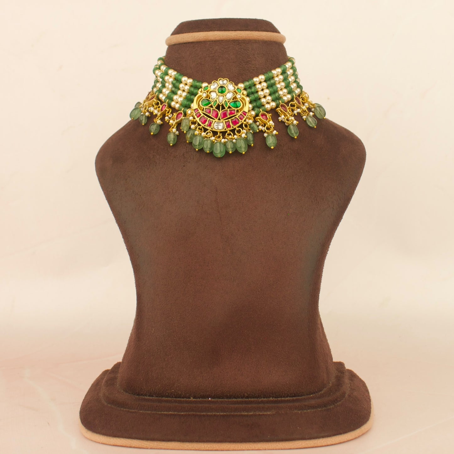 Chandbali Shaped Jadau Locket With Beads & Pearl